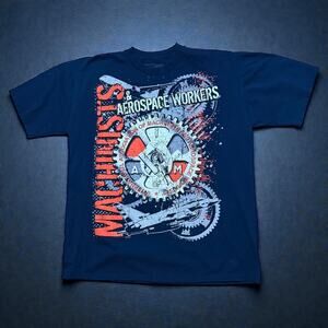 Union Made Aerospace Workers Machinists Graphic T-Shirt Navy Orange Size 2XL